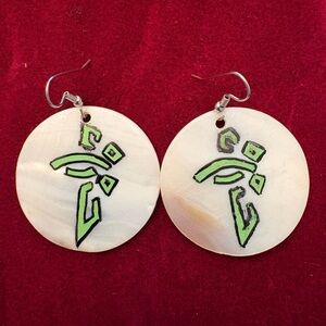Round Earrings with Green Symbol